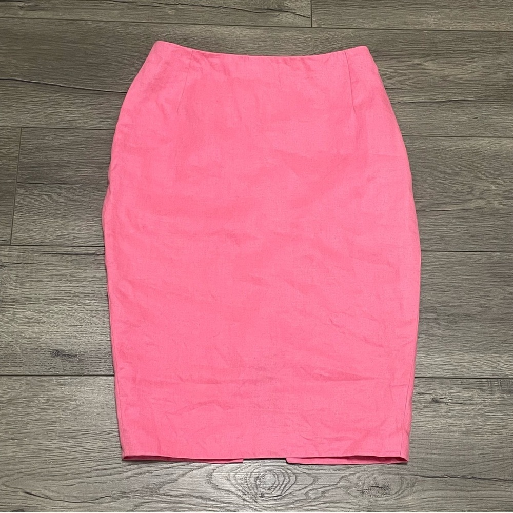GIANNI VERSACE Couture 100% Linen Pencil Skirt Hot Pink Made in Italy Sz 38 VTG